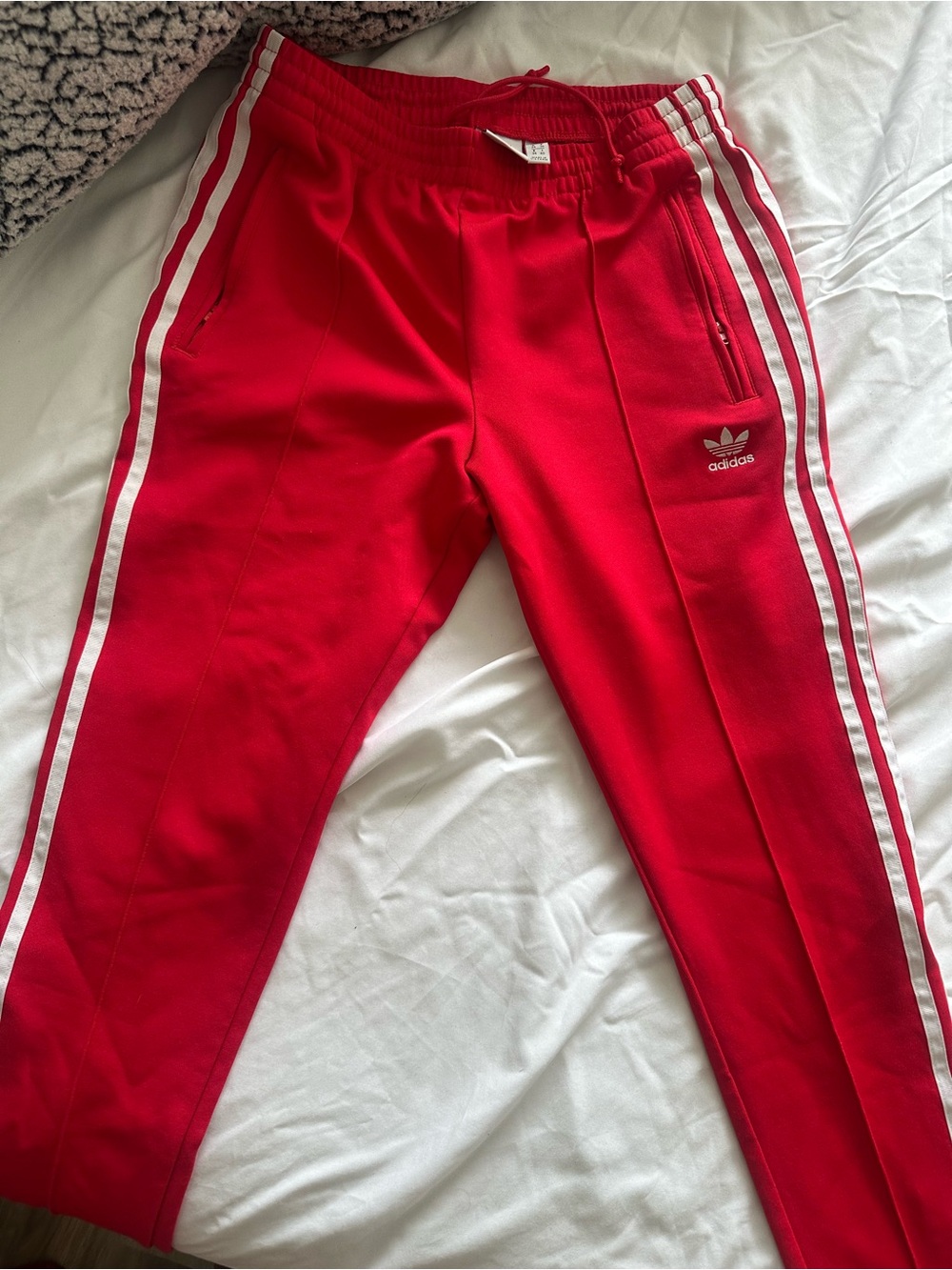 adidas Red Joggers with White Side Stripes